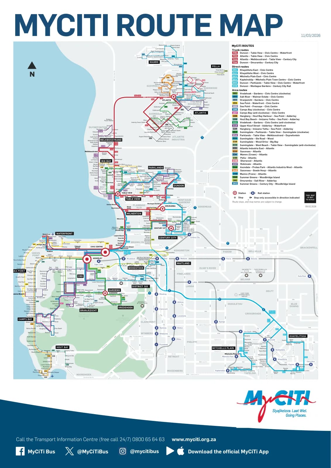 Карта системы MyCiTi — маршруты автобусов Кейптауна